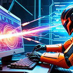 **A vibrant, dynamic scene inside cyberspace, showcasing Supertron using his data stream manipulation ability. Code streams flow around him as he rewrites enemy code, turning their digital weapons against them. High-tech, futuristic aesthetic.**