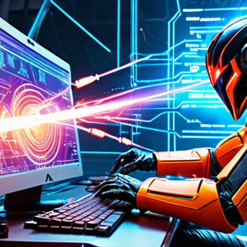 Home 13 **A vibrant, dynamic scene inside cyberspace, showcasing Supertron using his data stream manipulation ability. Code streams flow around him as he rewrites enemy code, turning their digital weapons against them. High-tech, futuristic aesthetic.**
