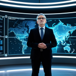 A professional strategist, fully clothed in a modest, contemporary business suit, stands in a sleek, futuristic command center. Large, translucent holographic displays surround them, projecting intricate, glowing data streams that abstractly represent profound philosophical concepts and complex algorithms. The individual is observing the displays with a contemplative and focused expression, reflecting deep thought and understanding. The environment is clean, minimalist, and illuminated by soft, intelligent light, emphasizing wisdom and intellectual depth. The scene captures the essence of Supertron's philosophical footprint and its role in understanding complex systems. Perfect anatomy, correct proportions, natural pose, professional photography, high quality, safe for work, appropriate content, family-friendly.